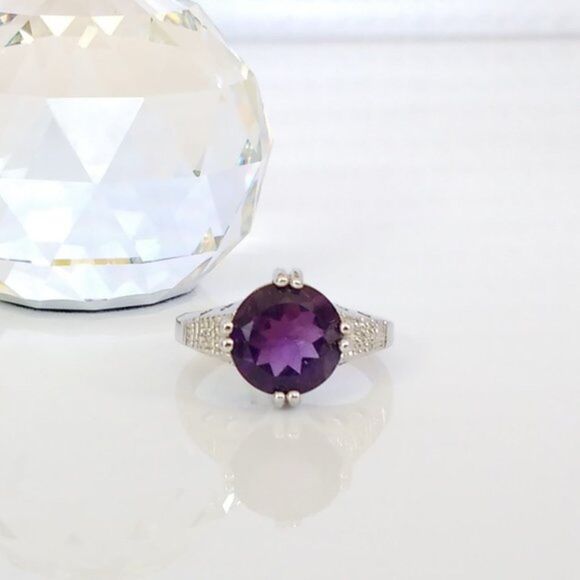 Amethyst Ring 3 Carats Size 7 - Picture 2 of 8